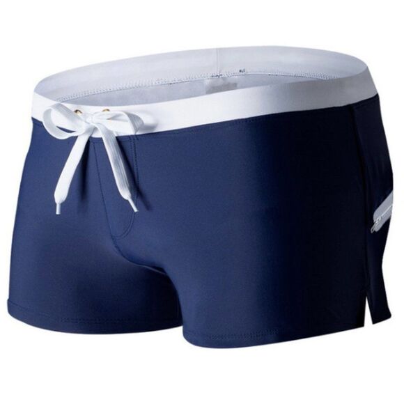 Men's Sexy Swim Trunks With Zippered Back Pocket Resort Wear Pool Navy Blue L - Picture 1 of 3